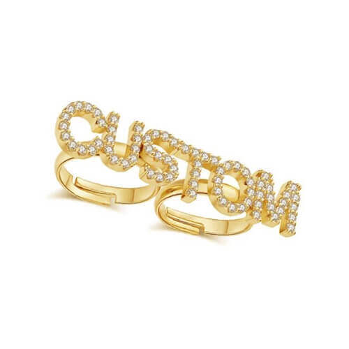Personalized diamond name rings for women wholesale custom gold name rings two finger bulk vendors and manufacturers